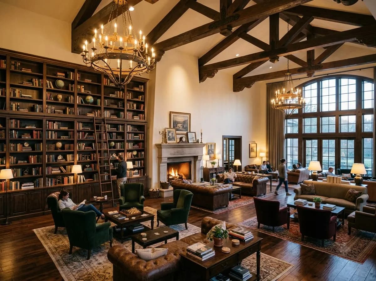 Clubhouse lounge and library