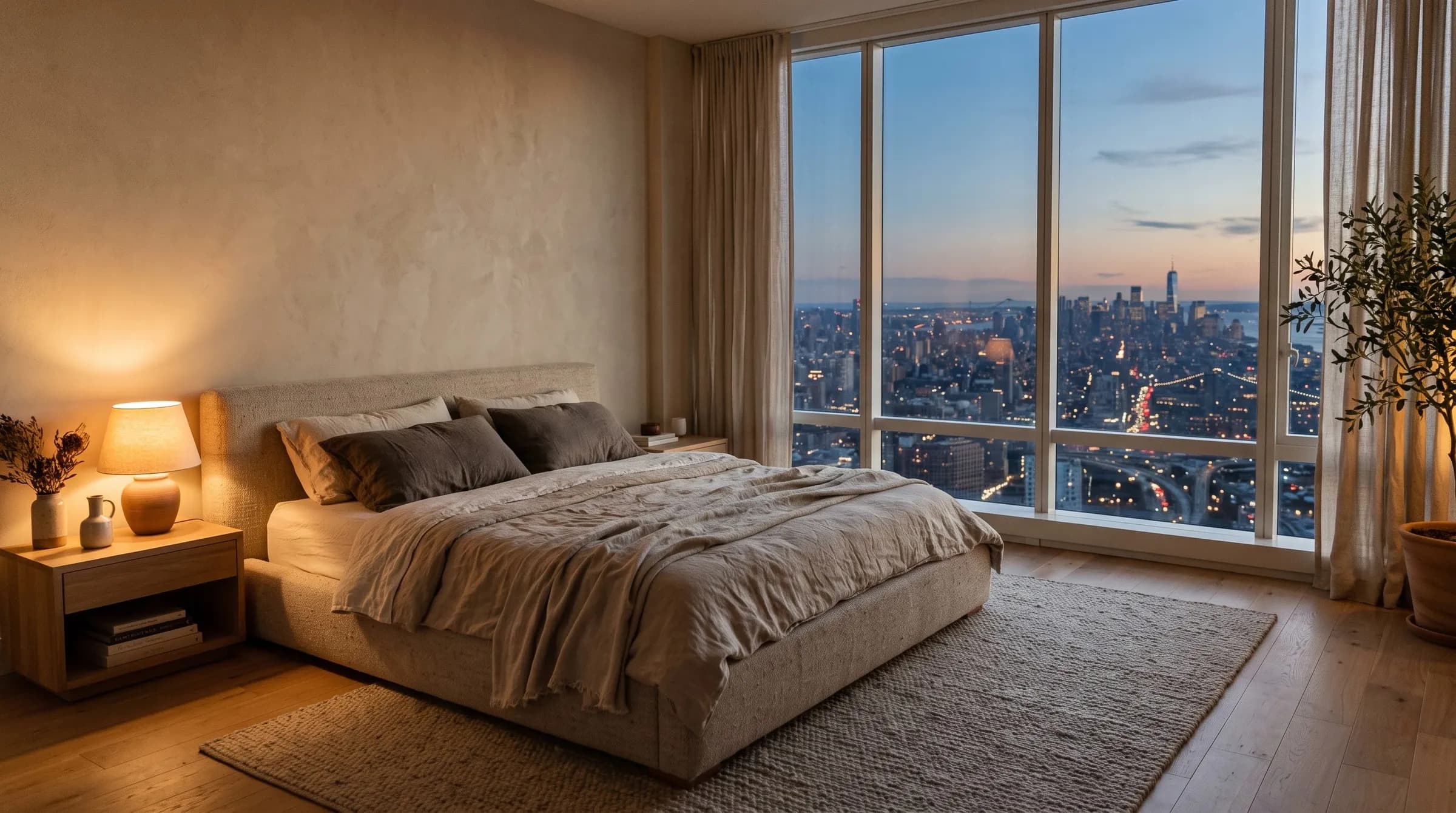 Master bedroom with floor-to-ceiling windows