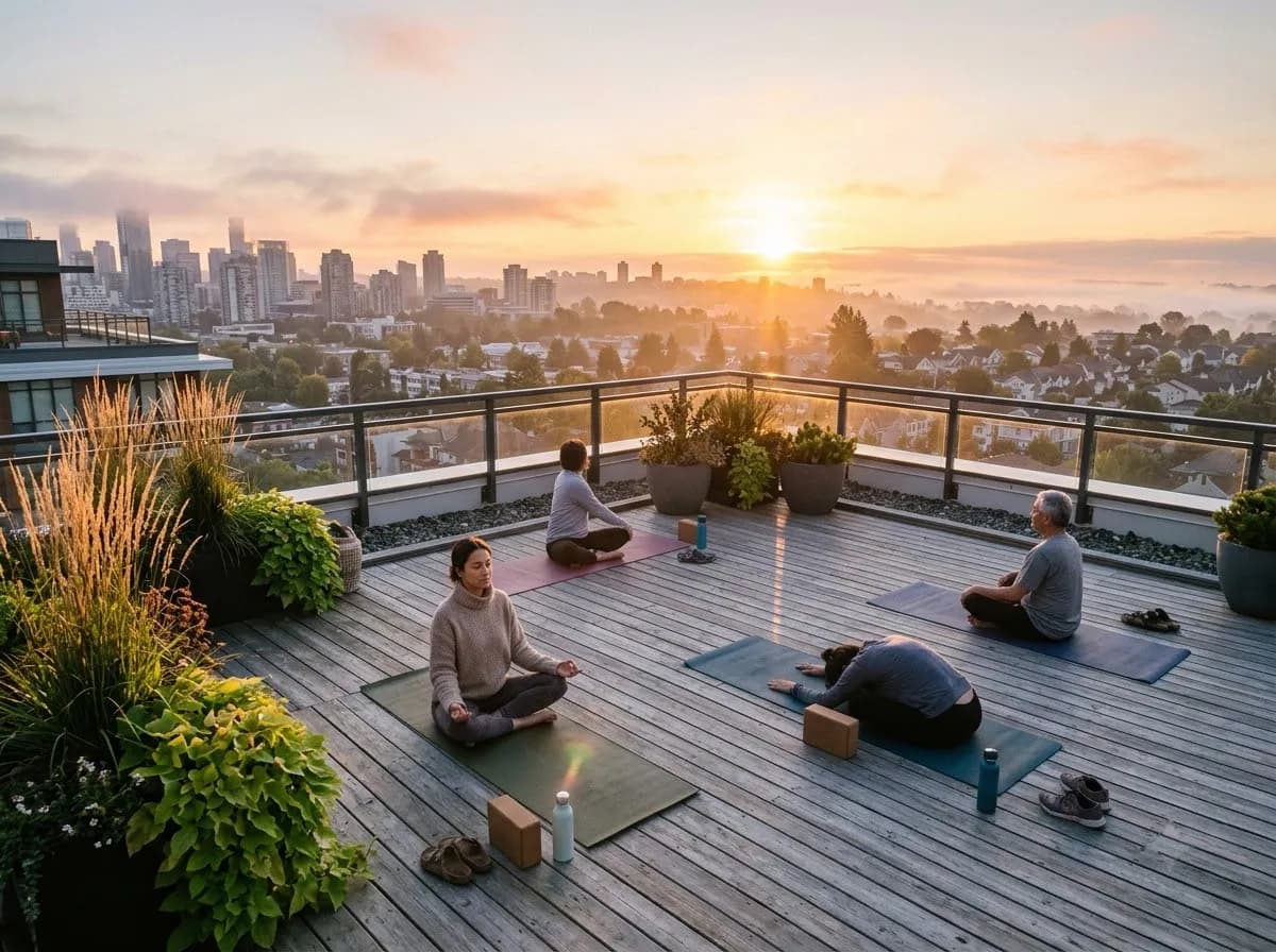 Sunrise yoga on the sky deck